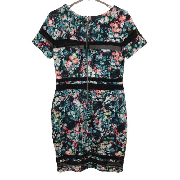 Belle & Sky Black Floral Bodycon Dress Large Sheer Cut-Outs Party Clubwear - Picture 3 of 3